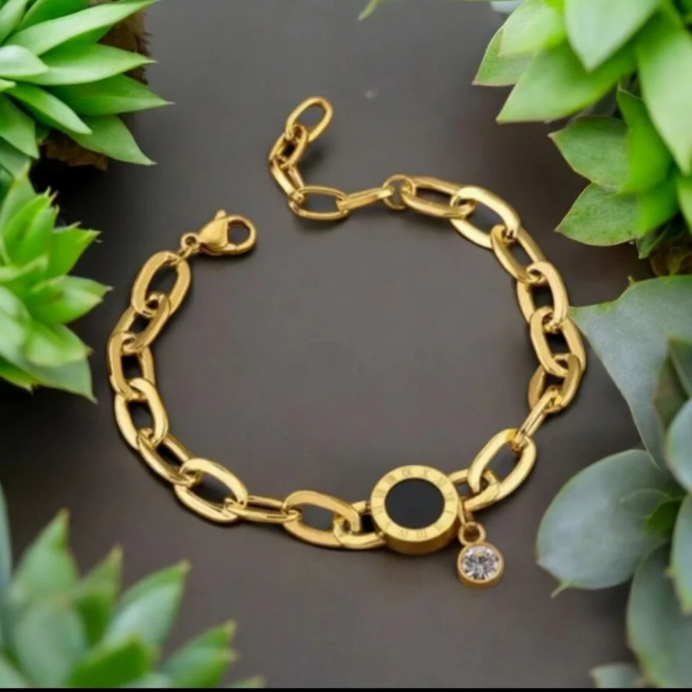 Chain Bracelet with Black Accent Gem - Picture 1 of 7